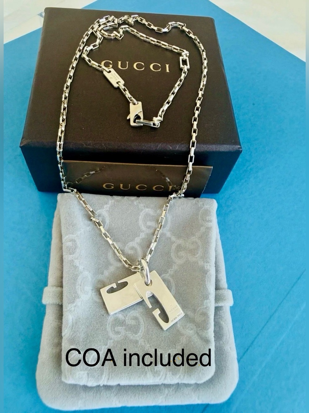 ✨GUCCI✨ Cutout G Double Tag Necklace FULL SET & AUTHENTICATED Unisex
